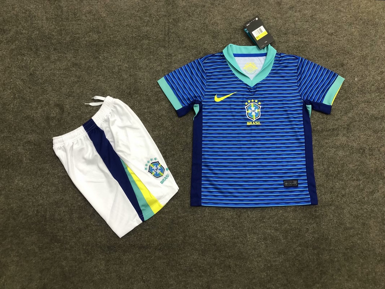 Kids-Brazil 2024 Away Blue Soccer Jersey